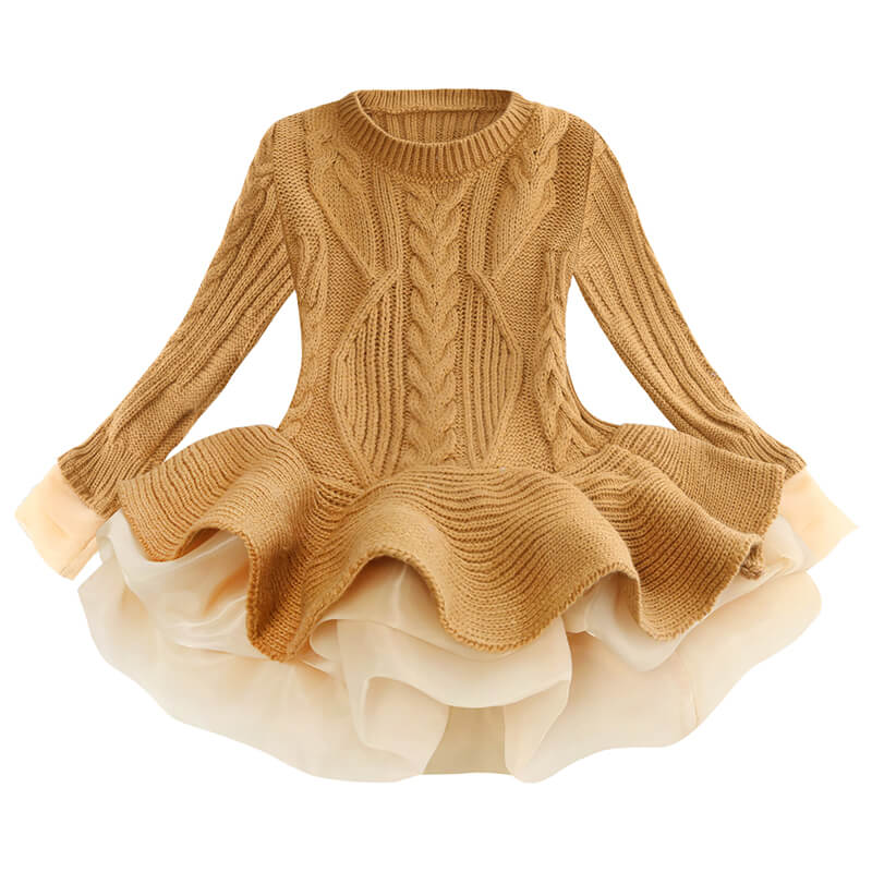 Girl knitted jumper dress-brown (2)