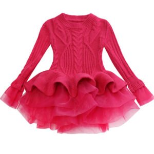 Girl knitted jumper dress-dark-pink