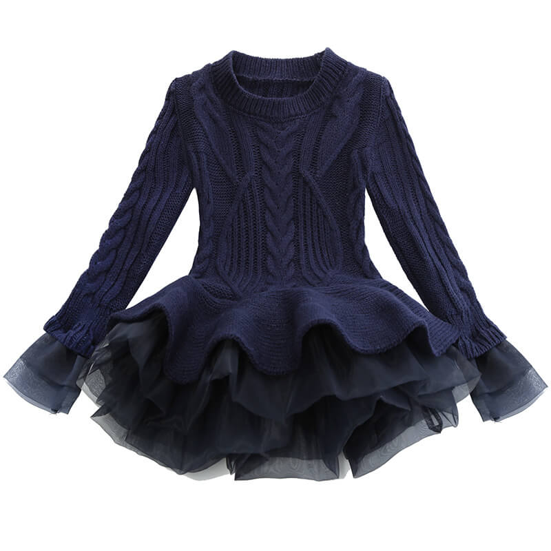 Girl knitted jumper dress-navy-blue (2)