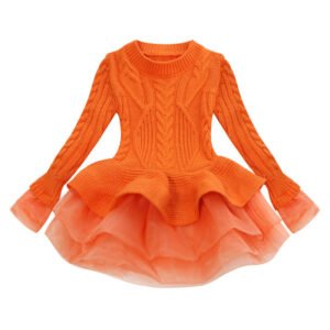 Girl knitted jumper dress-orange