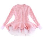 Girl knitted jumper dress-pink (1)