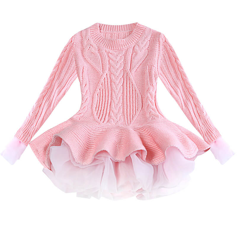 Girl knitted jumper dress-pink (1)
