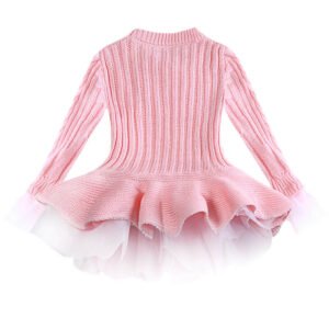 Girl knitted jumper dress-pink (2)