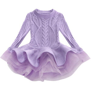 Girl knitted jumper dress-purple (2)