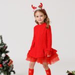Girl knitted jumper dress-red (2)