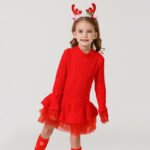 Girl knitted jumper dress-red (3)
