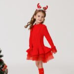 Girl knitted jumper dress-red (4)