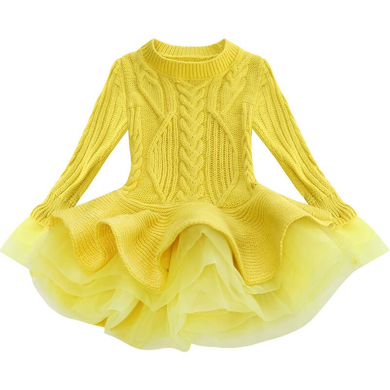 Girl knitted jumper dress-yellow (1)