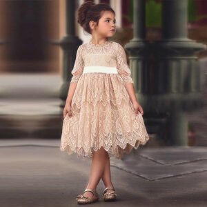 Girl lace dress with sleeves-champagne 1