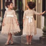 Girl lace dress with sleeves-champagne