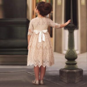 Girl lace dress with sleeves-champagne 2