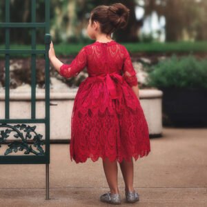 Girl lace dress with sleeves-red1