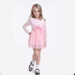 Girl lace long sleeve dress - pink