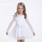 Girl lace long sleeve dress - white