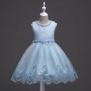 Girl lace top tulle party dress-blue (2)