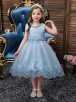 Girl lace top tulle party dress-blue (5)