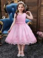 Girl lace top tulle party dress-pink (2)