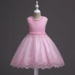 Girl lace top tulle party dress-pink (7)
