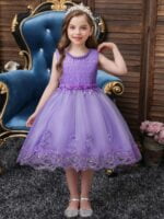 Girl lace top tulle party dress-purple (7)