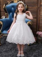 Girl lace top tulle party dress-white (1)