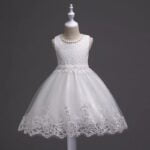 Girl lace top tulle party dress-white (2)