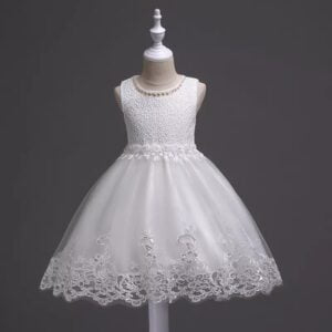 Girl lace top tulle party dress-white (2)
