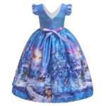 Girl long Christmas dress with sleeves-blue (2)