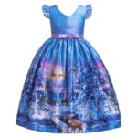 Girl long Christmas dress with sleeves-blue (4)