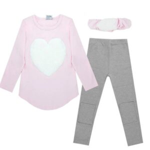 Girl long sleeve 3 piece outfit set-pink-grey (4)