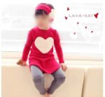 Girl long sleeve 3 piece outfit set-red-grey (3)
