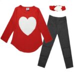 Girl long sleeve 3 piece outfit set-red-grey (4)