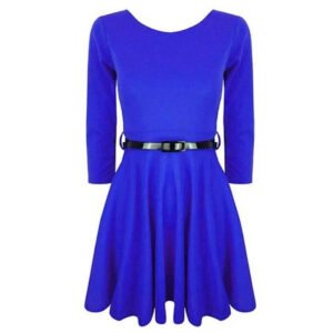 Girl long sleeve skater dress-royal-blue