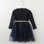 Girl long sleeve tulle dress-navy-blue (1)