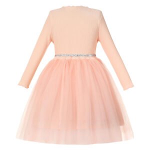 Girl long sleeve tulle dress-pink (2)