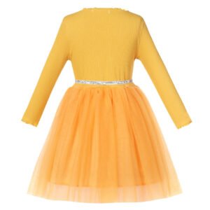 Girl long sleeve tulle dress-yellow (1)