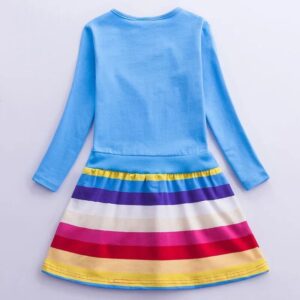 Girl long sleeve unicorn dress-blue-rainbow (1)