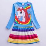 Girl long sleeve unicorn dress-blue-rainbow (2)