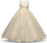 Girl long tulle ball gown dress - champagne (1)