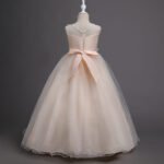 Girl long tulle ball gown dress - champagne (1)