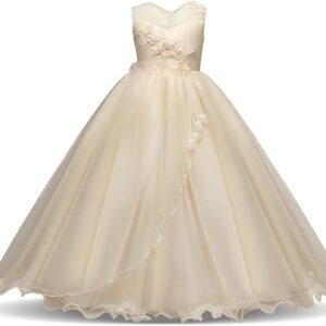Girl long tulle ball gown dress - champagne (1)
