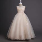 Girl long tulle ball gown dress - champagne (2)