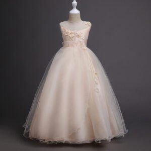 Girl long tulle ball gown dress - champagne (2)