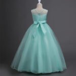 Girl long tulle ball gown dress -green (2)