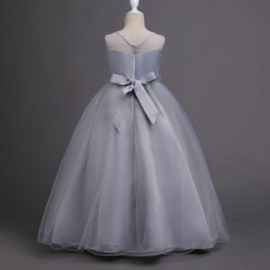 Girl long tulle ball gown dress - grey (2)