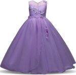 Girl long tulle ball gown dress - purple (1)