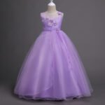 Girl long tulle ball gown dress - purple (2)