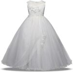 Girl long tulle ball gown dress - white (1)