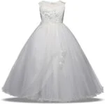 Girl long tulle ball gown dress - white (1)