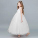 Girl long tulle ball gown dress - white (2)