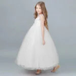 Girl long tulle ball gown dress - white (2)